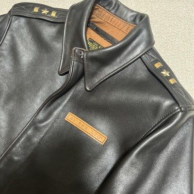 VTG Avirex A-2 Bomber Flight Leather Jacket XS Brown Patrouille de France 1988