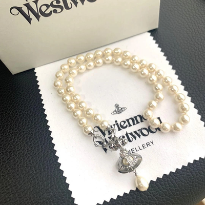 Vivienne Westwood Pearl Choker Alexa Necklace/Silver & Pearl Box included