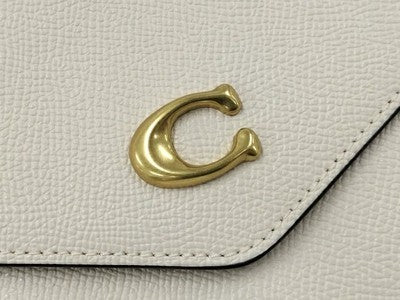 COACH Leather Shoulder Bag Ivory PVC Coating Clutch Bag Handbag Card case