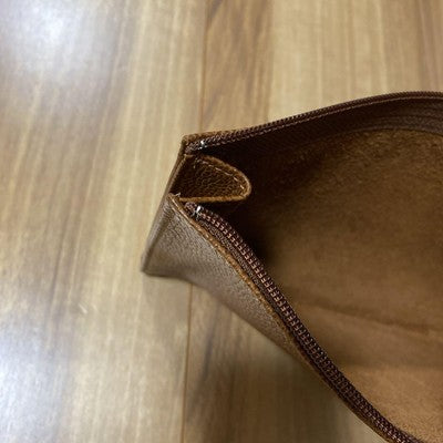 Longchamp Clutch Bag Leather Pouch Hand bag Zipper bag Brown Leather