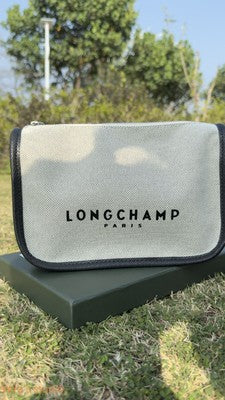 Longchamp M size Canvas Messenger Bag Tote Bag Hand bag Ivory Leather