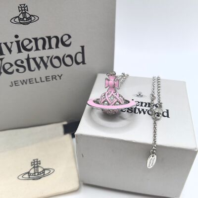 Vivienne Westwood Mini Fish Eye Teardrop Necklace Pink Yellow