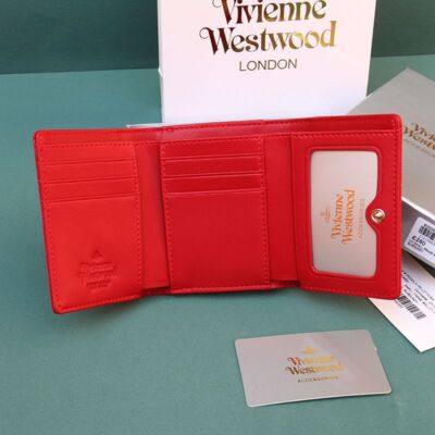 Vivienne Westwood Tri-fold Wallet Clasp Design Bi-fold High Quality Leather red