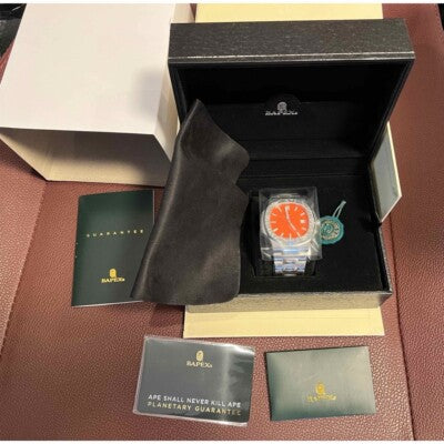 A BATHING APE Type 10 Bapex WRISTWATCH Silver Orange