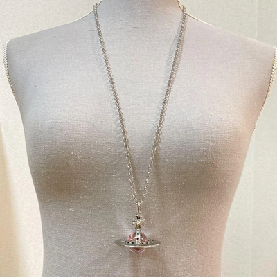 Vivienne Westwood Small Orb Necklace, Silver,Pink Pendant, Multi-Stone, 4.5cmTop