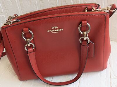 COACH Tote Bag Signature Patent Shoulder bag 2way Zip bag leather Orange