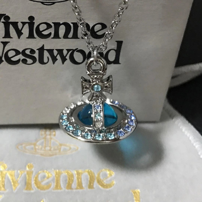 Vivienne Westwood Necklace Silver/Blue Gradient Tiny Orb Pendant with 40cm Chain