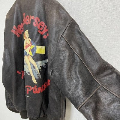 AVIREX A-2 Back Print Flight Leather Jacket  Brown M Vintage Leather Jacket