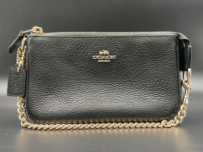 Coach Logo Accessory Pouch Handbag Zip bag city bag Leather Women's Black