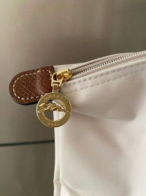 Longchamp S-L size Tote Bag Handbag Zipper bag White and Brown Leather