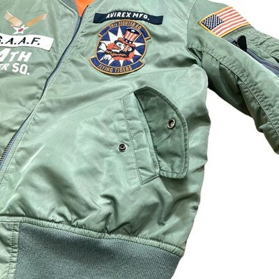 Avirex MA-1 FLYING TIGERS Flight Jacket Size L Olive Green Nylon Military