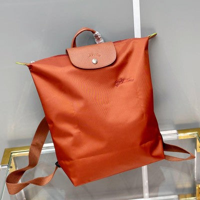 Longchamp Foldable backpack M size Zipper bag Nylon Bag Leather Orange