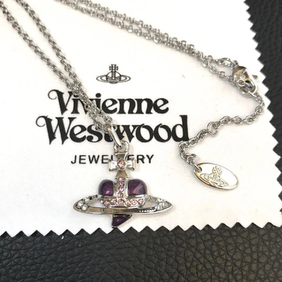 Vivienne Westwood Necklace & Earrings Set, Heart Orb Diamante, Silver, Purple