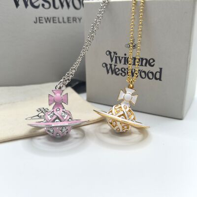 Vivienne Westwood Mini Fish Eye Teardrop Necklace Pink Yellow