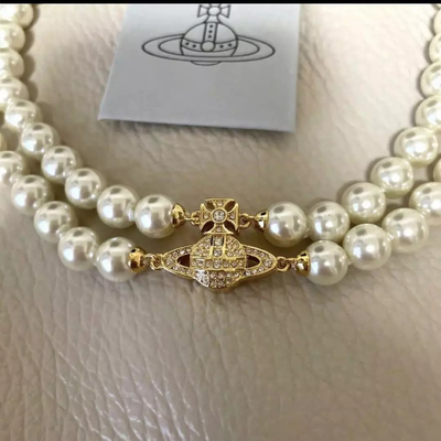 Vivienne Westwood Double Pearl Necklace Graziella Peal Choker Gold with box