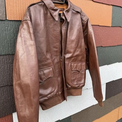 Avirex A-2 American Beauty Bomber Flight Leather Jacket L Brown  size 42