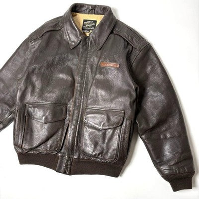 VTG Avirex A-2 Bomber Flight Leather Jacket S Brown Patrouille de France 1988