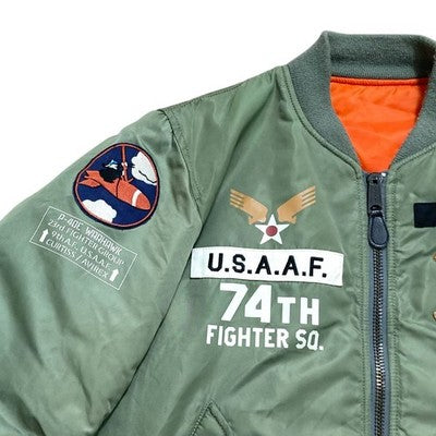 Avirex MA-1 FLYING TIGERS Flight Jacket Size L Olive Green Nylon Military