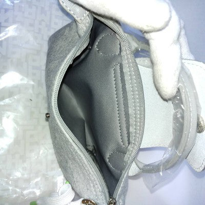 Longchamp S size Tote Bag Hand bag Handle Bag Pouch Gray Cotton Leather