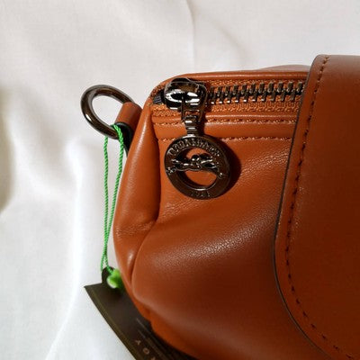 Longchamp Le Pliage XS size Tote Bag Handbag Pouch Cognac Brown Leather