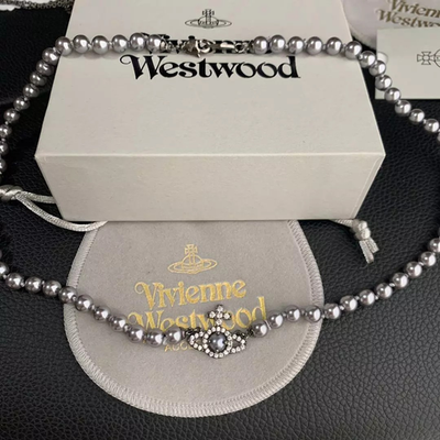 Vivienne Westwood necklace Olympia pearl gunmetal chain length 48cm box included