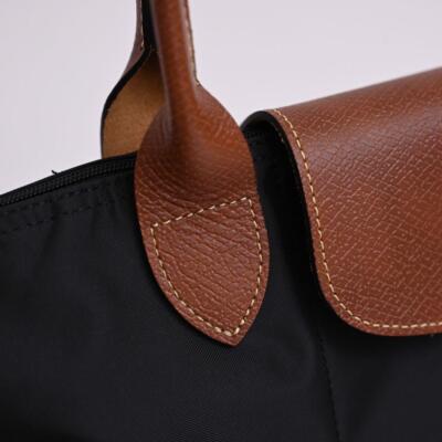 Longchamp L size Nylon Tote Bag Handbag  Business Bag Black × Brown