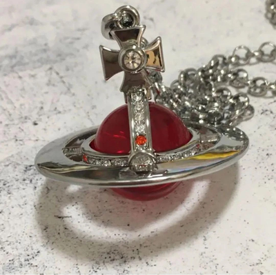 Vivienne Westwood necklace smallorb silver red chain80cm drawstring bag cross