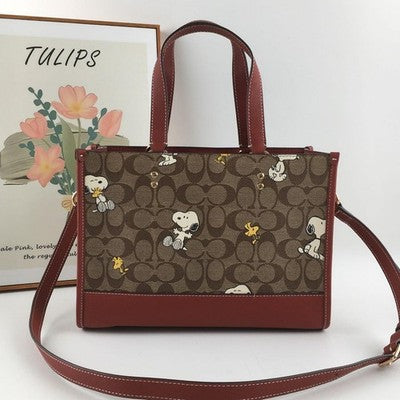 COACH x Peanuts Shoulder Tote Bag Dempsey Carryall Snoopy Woodstock CE862 New