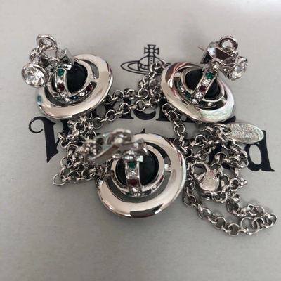 Vivienne Westwood necklace and earrings set Tiny Orb Black Stone No accessories