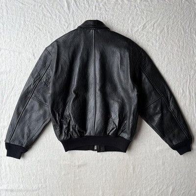 VTG Avirex A-2 Bomber Flight Leather Jacket XS Black Patrouille de France 1988