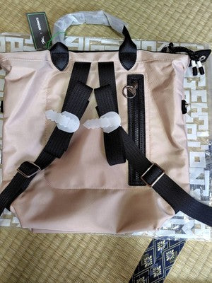 Longchamp Le Pliage Energy Backpack Zipper bag Nylon bag Pink Beige Leather