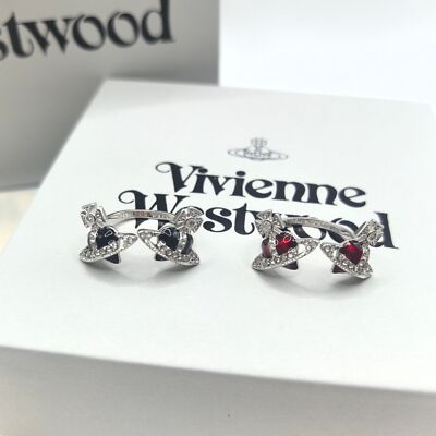check description Vivienne Westwood Planet Double Heart Open Ring Adjustable