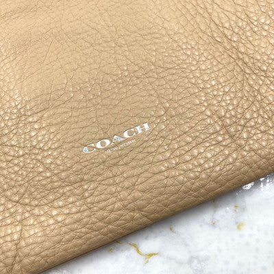 Coach Leather 2WAY Clutch Bag Second Bag Crossbody Shoulder Bag Beige