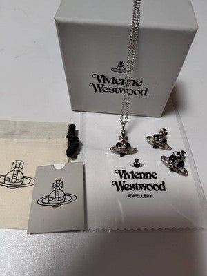 Vivienne Westwood Necklace & Earrings Set, Heart Orb Diamante, Silver, Purple