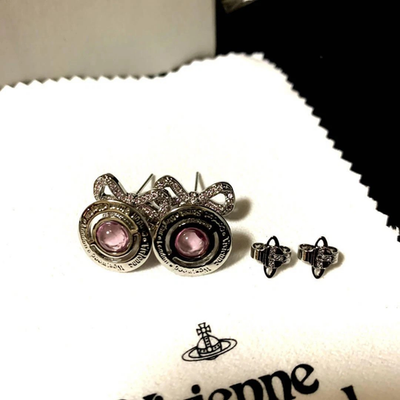 Vivienne Westwood Ribbon Chief Earrings Stone Orb Silver Pink Box included