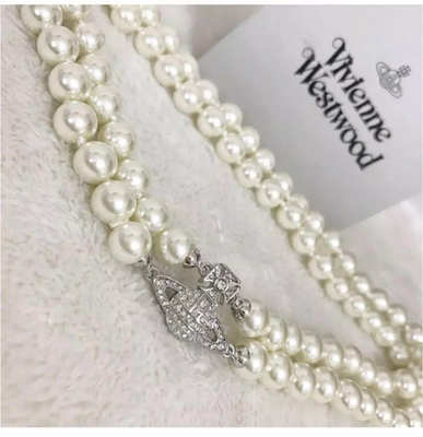 Vivienne Westwood Double-Strand Pearl Orb Choker Necklace, Silver, No Box