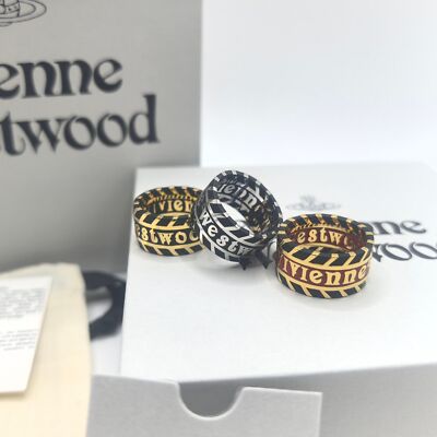 check description Vivienne Westwood Chip Stripe Logo Ring Punk