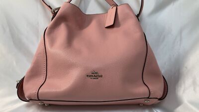 COACH Tote bag Handbag Signature Canvas Leather Shiny Pink Turn Lock Zip bag