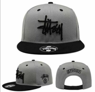 STUSSY Snapback Cap Hat Gray Black logo