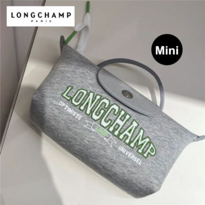 Longchamp S size Tote Bag Hand bag Handle Bag Pouch Gray Cotton Leather