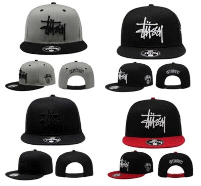 check description chose color STUSSY Snapback Cap Hat black Gray White Red logo