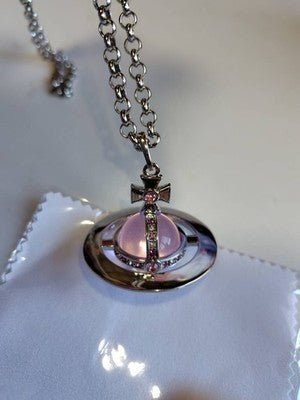 Vivienne Westwood Medium Orb Necklace Pink x Silver Top 6.5 x 6cm C:80cm