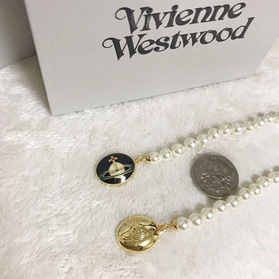 Vivienne Westwood Necklace Pearl Choker Enamel Button Loeria Black x Gold