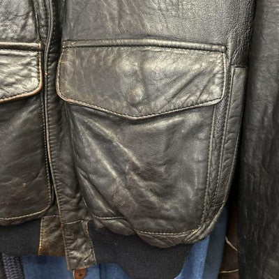 AVIREX TYPE A-2 Bomber Girl Leather Jacket flight jacket Size S Black 1990'
