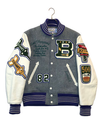 【38】 WHITESVILLE WV11793 Leather Stadium Jumper Varsity Jacket Gray x White