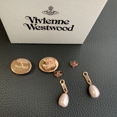 Vivienne Westwood Orb Earrings with Pearl Drop Design, 2Way Enamel Buttons, Pink