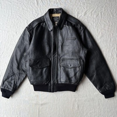 VTG Avirex A-2 Bomber Flight Leather Jacket XS Black Patrouille de France 1988