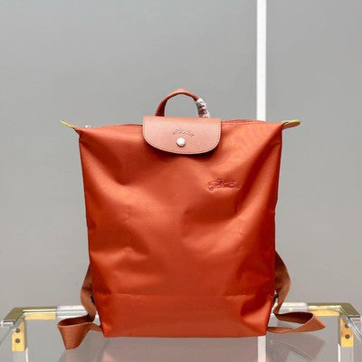 Longchamp Foldable backpack M size Zipper bag Nylon Bag Leather Orange