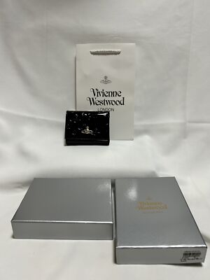 Vivienne Westwood Clasp Trifold Wallet Enamel Fabric  Orb outlet Black NEW