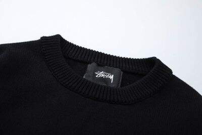 see description size S-XL 2024 stussy long-sleeved sweater knit collar Black
